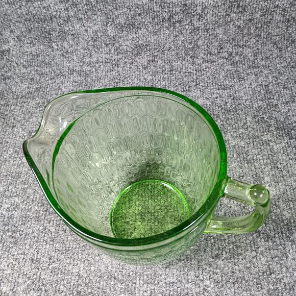 Vintage Uranium Glass Honeycomb Pitcher Green Vaseline Depression Glass Unmarked - Picture 4 of 11